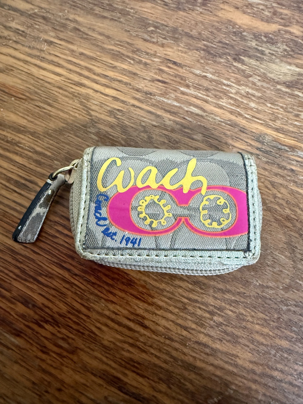 Coach Poppy Signature C Graffiti Print Travel Pill Case with Mirror